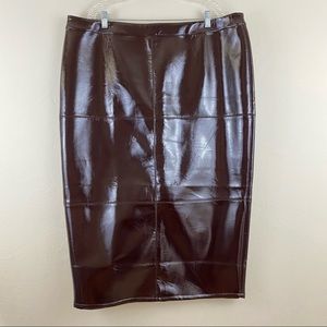 ASOS Size 18 Chocolate Brown Shiny Pleather High Waist Midi Length Pencil Skirt